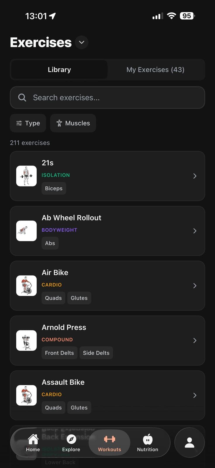 Exercise Library screenshot