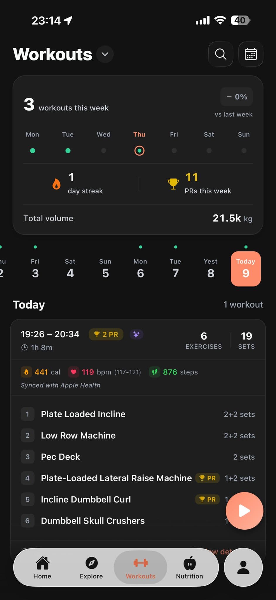 Workout Tracking screenshot